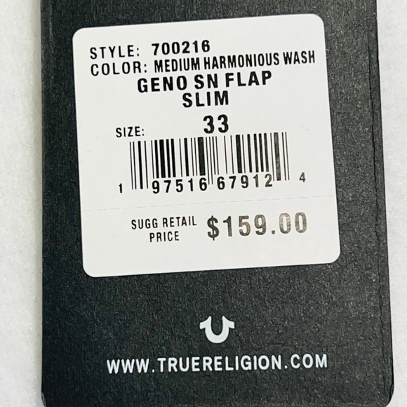 True Religion Men's Stretch Jeans Sz 33x32 Geno Relaxed Flap Pockets Blue NWT - Picture 6 of 12